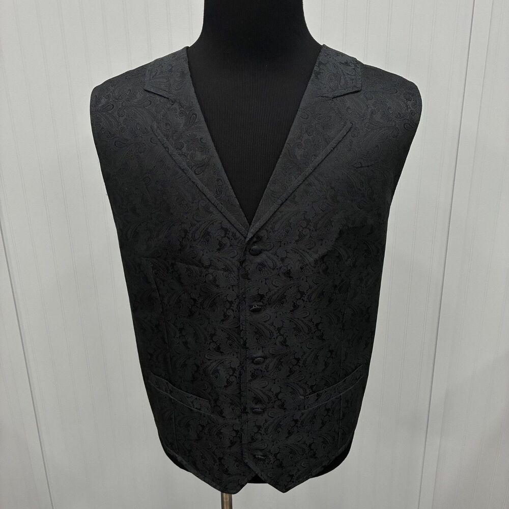 Scully Men's XXL Black Paisley Button-Front Formal Western Vest Waistcoat